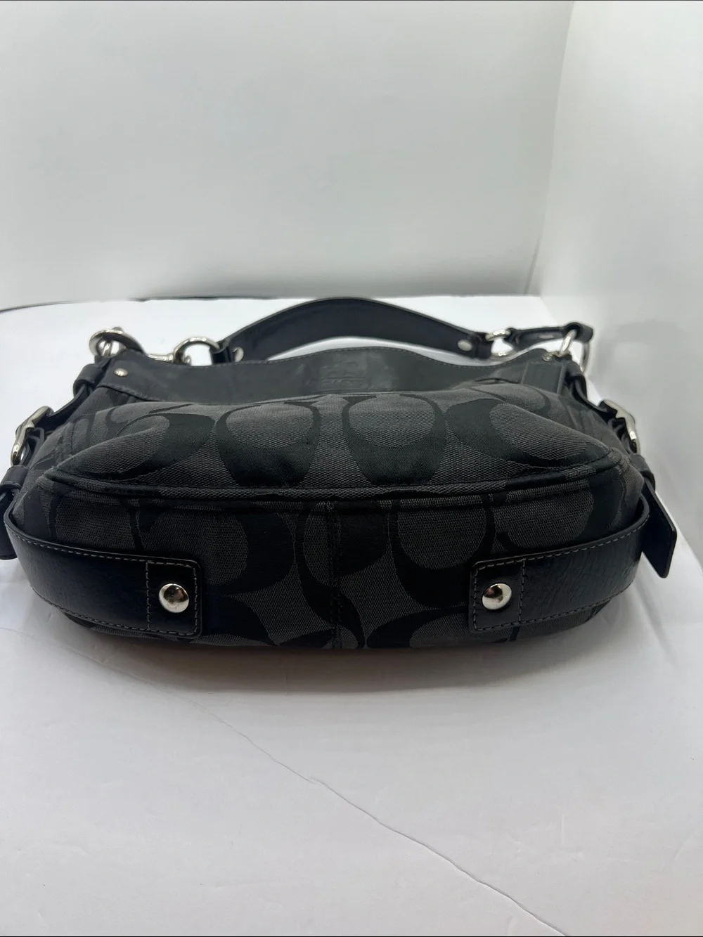 Coach Zoe Signature Hobo / Shoulder Bag in Black & Grey Signature Canvas -12657